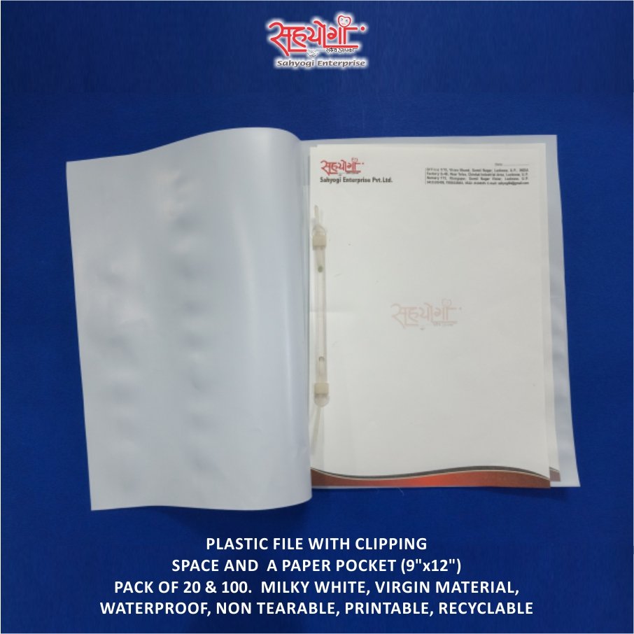 Plastic File with Clip and Pocket Milky White, Size 9"x12" - Image 3